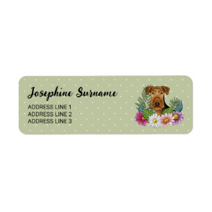 Etiqueta Cão Airedale Terrier Com Flores Coloridas Verdes