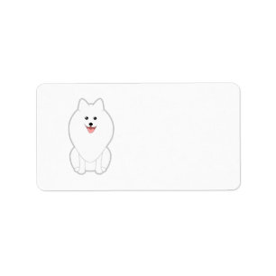 Etiqueta Cão branco bonito. Spitz ou Pomeranian.