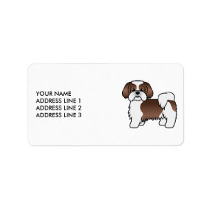 Etiqueta Cão De Cartoon Do Fígado E Branco Shih Tzu E Tex
