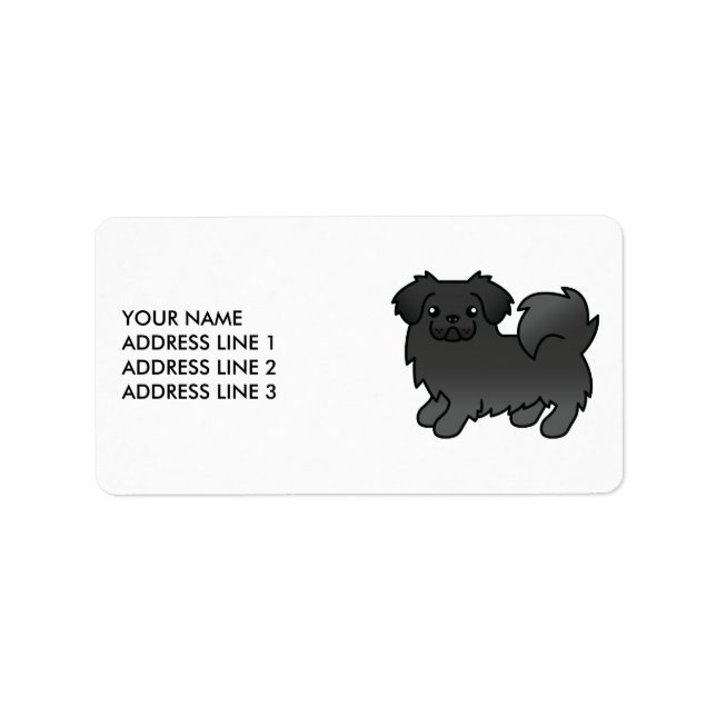 Etiqueta Cão de desenho animado fofo spaniel tibetano preto (Frente)
