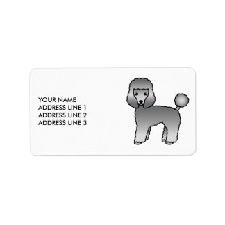 Etiqueta Cão e Texto de Cartoon de Poodle em cinza