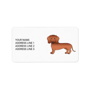 Etiqueta Cão e Texto do Cartoon de Cabelo Curto Vermelho