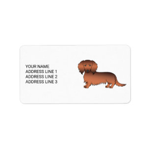 Etiqueta Cão e Texto do Cartoon de Cabelo Longo Vermelho