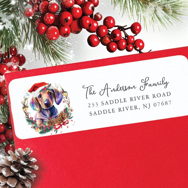 Etiqueta Cão Festivo Dachshund no Endereço de Devolução de  (Criador carregado)