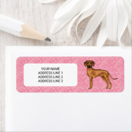 Etiqueta Cão Rhodesian Ridgeback em Corações Cor-de-Rosa co