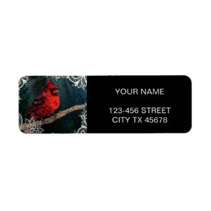 Etiqueta Cardeal vermelho do Natal primitivo floral branco