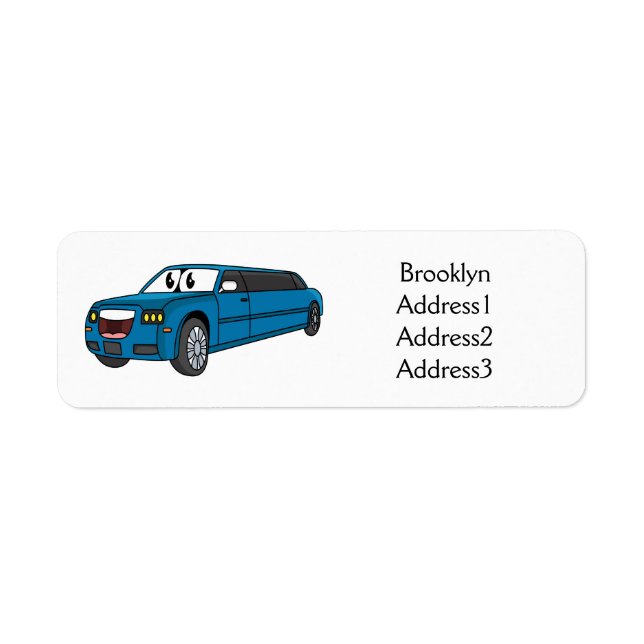 Etiqueta Caricatura azul-limusine e feliz (Frente)