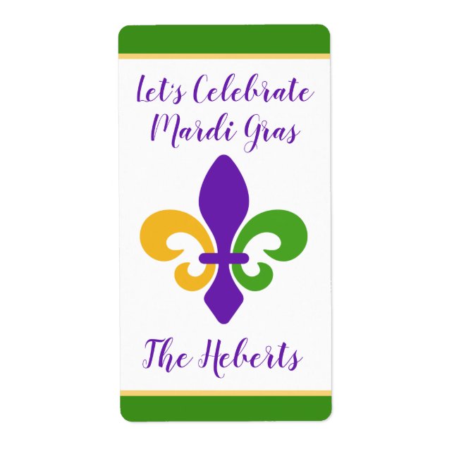 Etiqueta Carnaval Nome Verde Dourado Roxo Fleur de Lis (Frente)