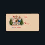 Etiqueta Caroling Kids Christmas Gift Tag Stickers<br><div class="desc">Estas etiquetas de presentes de Natal mostram crianças vitorianas cantando canções de Natal numa plataforma com árvores de Natal. Perfeito para doação de presente na hora de Natal.</div>