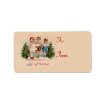 Etiqueta Caroling Kids Christmas Gift Tag Stickers<br><div class="desc">Estas etiquetas de presentes de Natal mostram crianças vitorianas cantando canções de Natal numa plataforma com árvores de Natal. Perfeito para doação de presente na hora de Natal.</div>