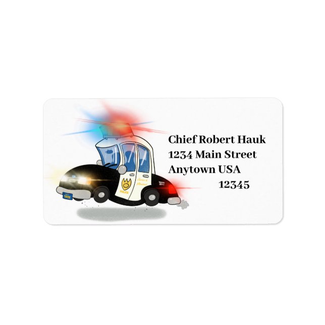 Etiqueta Carro da Polícia de Cartoons (Frente)