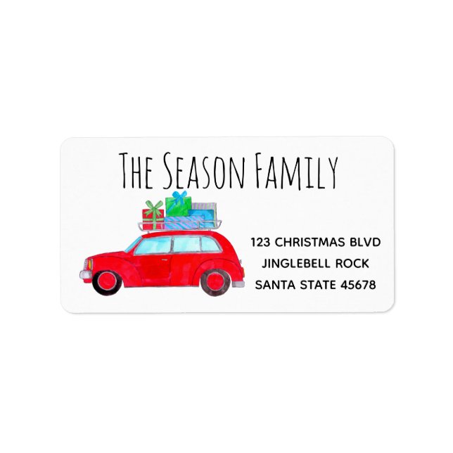 Etiqueta Carro Vermelho com presentes de Natal (Frente)