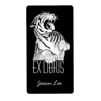 Etiqueta Cartazes Ex Libris White Tigre Gato Grande A Preto