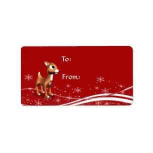 Etiqueta Cartoon Bonito Reindeer Marcar Presente de Natal