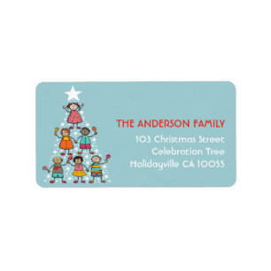 Etiqueta Cartoon Christmas Tree Kids Holiday Address (Ender