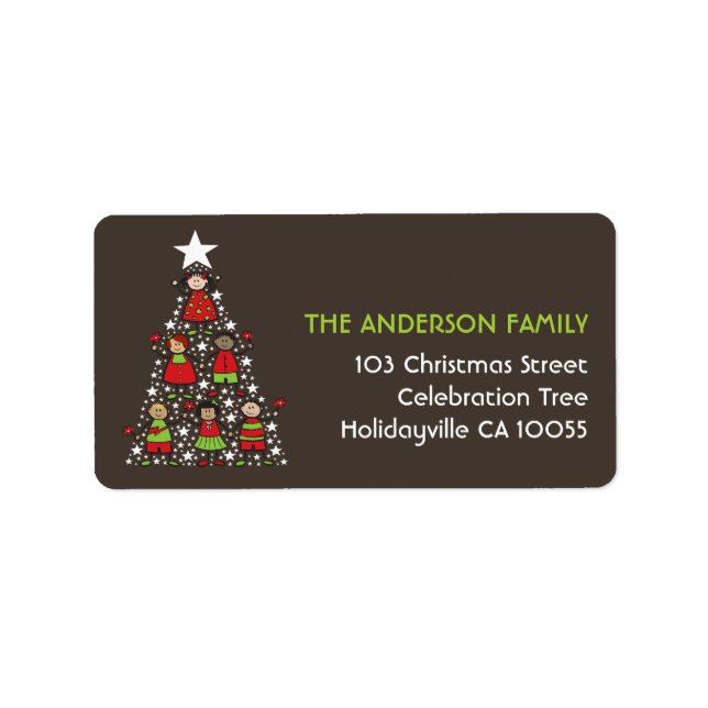 Etiqueta Cartoon Christmas Tree Kids Holiday Address (Ender (Frente)