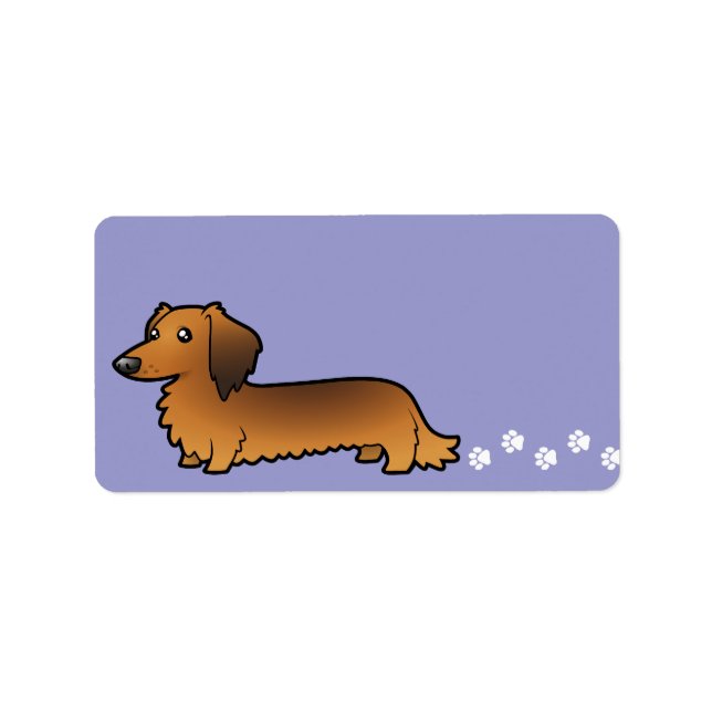 Etiqueta Cartoon Dachshund (cabelo comprido) (Frente)