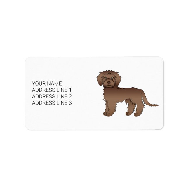 Etiqueta Cartoon de Cachorro Mini Goldendoodle Chocolate &  (Frente)