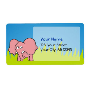 Etiqueta Cartoon elefante rosa