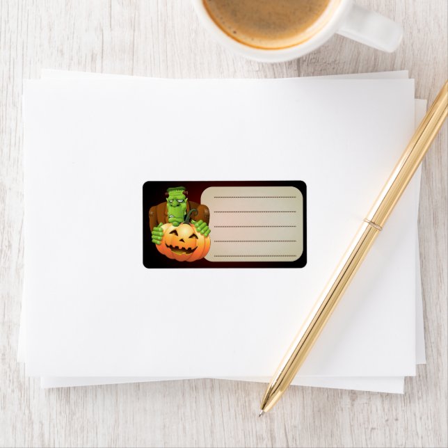 Etiqueta Cartoon Frankenstein Monster com Pumpkin (Insitu)