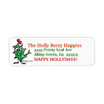 Etiqueta Cartoon Holly Christmas Address Label Stickers<br><div class="desc">Faça etiquetas de endereço de retorno personalizadas para o Natal com este desenho animado holly acenando em cores e texto vermelho e verde brilhantes. Há 4 linhas de impressão que você pode personalizar. Para alterar as cores ou fontes, pressione o botão personalizar e escolha entre vários estilos de fonte diferentes....</div>