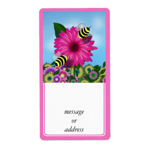 Etiqueta Cartoon Honey Beers Meeting on Pink Flower