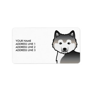 Etiqueta Cartoon Malamute da cinza e Texto Personalizado