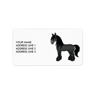 Etiqueta Cartoon Negra Vanner Clydesdale Cavalo e Texto