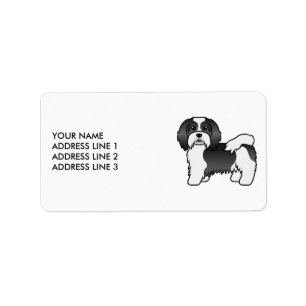 Etiqueta Cartoon Negro E Branco Havanês Cão E Texto Perso