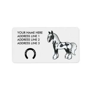Etiqueta Cartoon Piebald Negra Cigarro Shire Horse