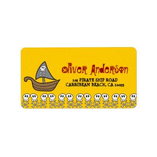 Etiqueta Cartoon Pirate Ship, Skulls & Bones Address Labels