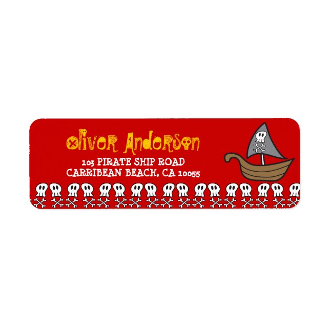 Etiqueta Cartoon Pirate Ship, Skulls & Bones Address Labels (Frente)