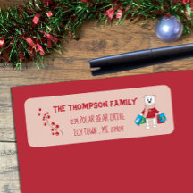 Cartoon Polar Bear Pink Holiday Address (Endereço 