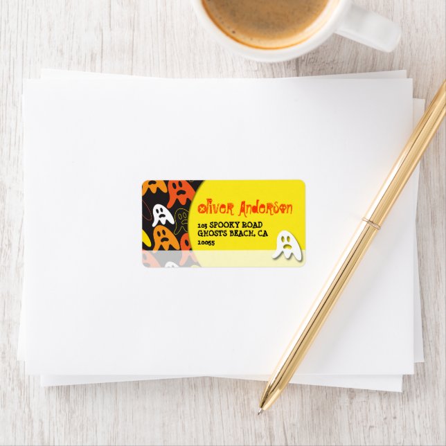 Etiqueta Cartoon Spooky Ghosts Kid's Halloween Address (Insitu)