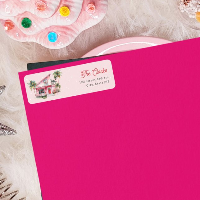 Etiqueta Casa Moderna do Século Médio - Natal Rosa (Criador carregado)