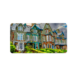 Etiqueta Casa vitoriana em Keswick pintada em aquarela