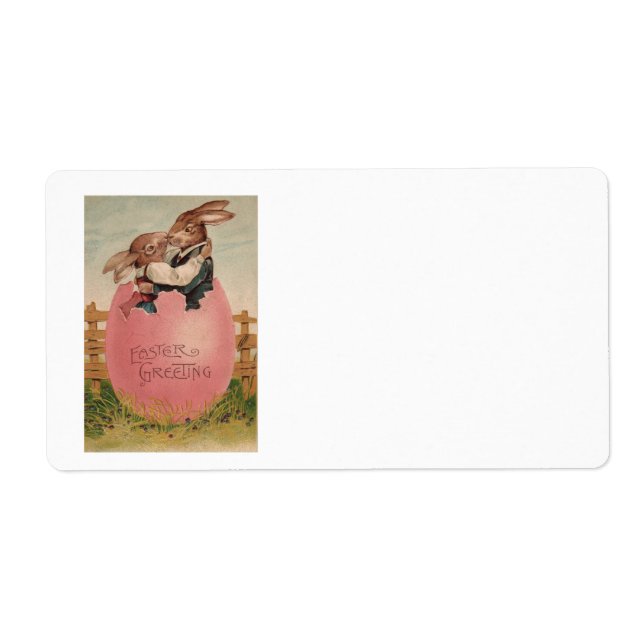 Etiqueta Casal De Coelho Da Páscoa Beijando Ovo Colorido Pi (Frente)