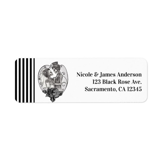 Etiqueta Casal Esqueleto Amor Dança de Casamento Gótico (Frente)