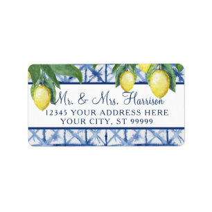 Etiqueta Casamento Amarelo Azul Folhagem dos Limões Citrus