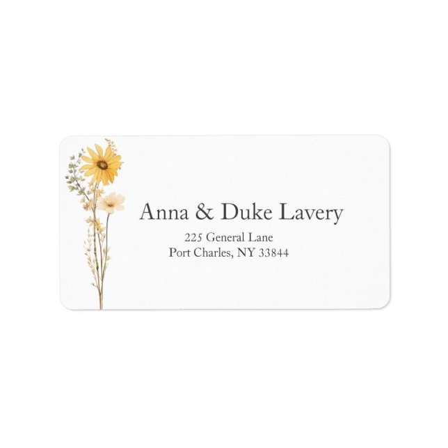 Etiqueta Casamento Amarelo de Flores Selvagens (Frente)