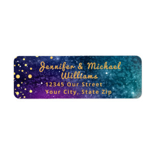 Etiqueta Casamento Aquarela Azul Pavão Moderno Dourado