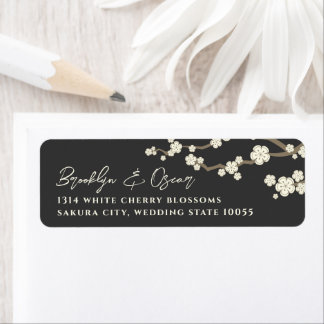 Etiqueta Casamento Asiático com Creme Branco Sakura Cherry