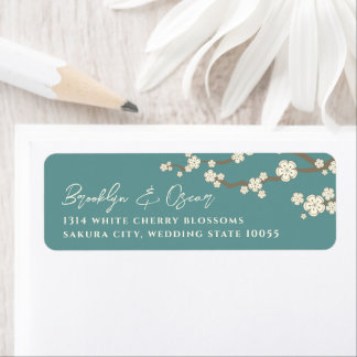 Etiqueta Casamento Asiático com Creme Branco Sakura Cherry 