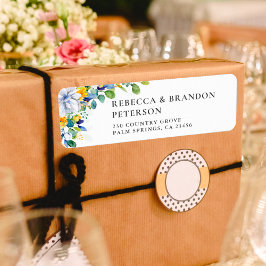 Etiqueta Casamento azul-branco floral elegante