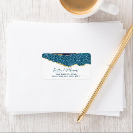 Etiqueta Casamento Azul e Agato Dourado do Marinho Elegante