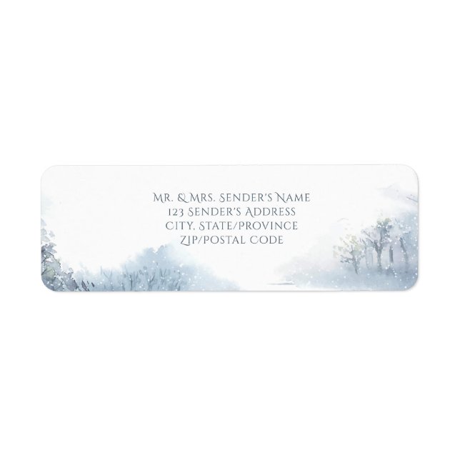 Etiqueta Casamento Azul e Branco da Neve Quente (Frente)