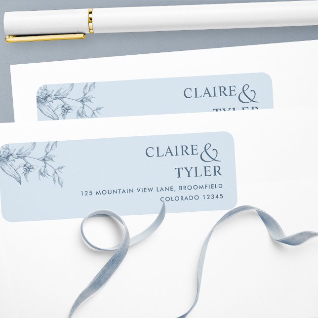 Etiqueta Casamento Azul Elegante Chic Dusty (Criador carregado)