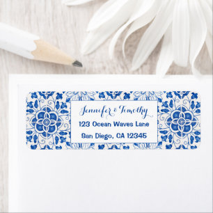 Etiqueta Casamento Azul Mediterrâneo Azulejos Portugueses