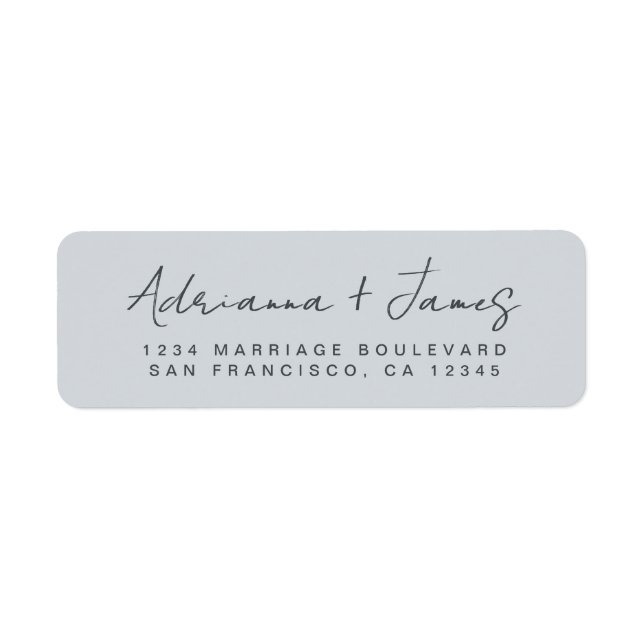 Etiqueta Casamento Azul Pastel do Script Elegante (Frente)