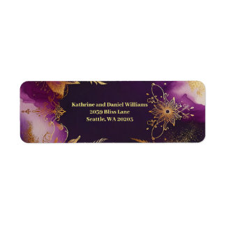 Etiqueta Casamento bonito com Púrpura e Dourado Floral